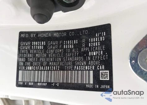 2018 Honda Civic Ex-T from USA, damaged, VIN JHMFC1F36JX012072